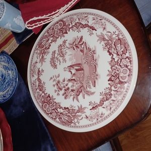 NEW Spode England red white toile Cake Plate trivet Girl @ Well wall decor 11.5"